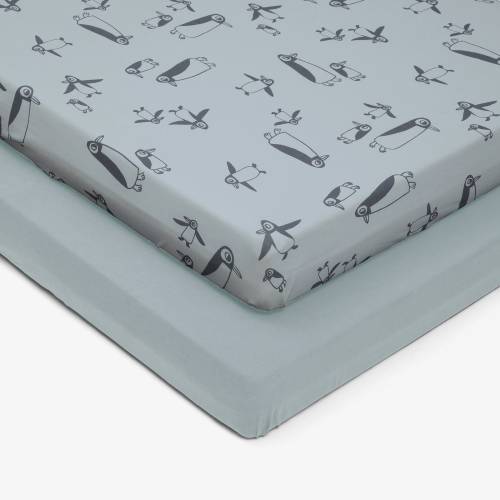 SIMPLY GOOD Fitted Sheets 2Pack Crib 50x90 - Penguins Light Blue